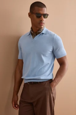 Polo in Maglia di Cotone Crêpe - AZZURRO