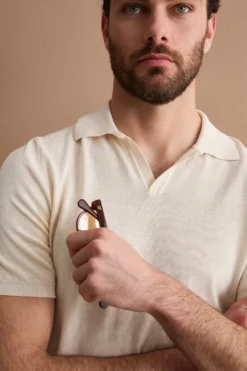 Polo in Maglia di Cotone Crêpe - BEIGE