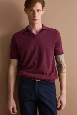 Polo in Maglia di Cotone Crêpe - BORDEAUX