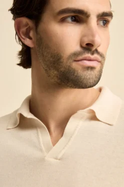 Polo in Maglia di Cotone Crêpe - LATTE
