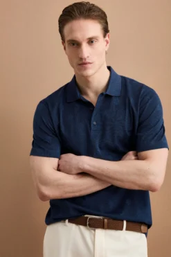 Polo Jacquard Mezza Manica in Filo di Scozia - BLU