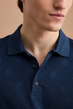Polo Jacquard Mezza Manica in Filo di Scozia - BLU