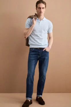 Polo Manica Corta in Misto Lino - AZZURRO