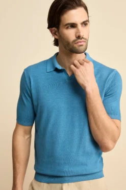 Polo Mezza Manica in Cotone Crêpe - JEANS