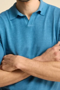 Polo Mezza Manica in Cotone Crêpe - JEANS