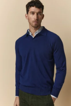 Polo Raglan in Lana Merino Extrafine - BLU APERTO