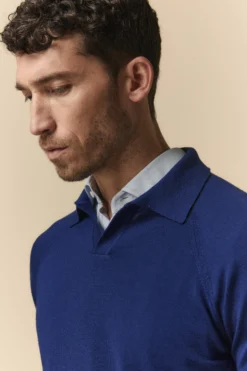 Polo Raglan in Lana Merino Extrafine - BLU APERTO