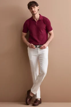 Polo Uomo Lavorata in Cotone Crêpe - BORDEAUX