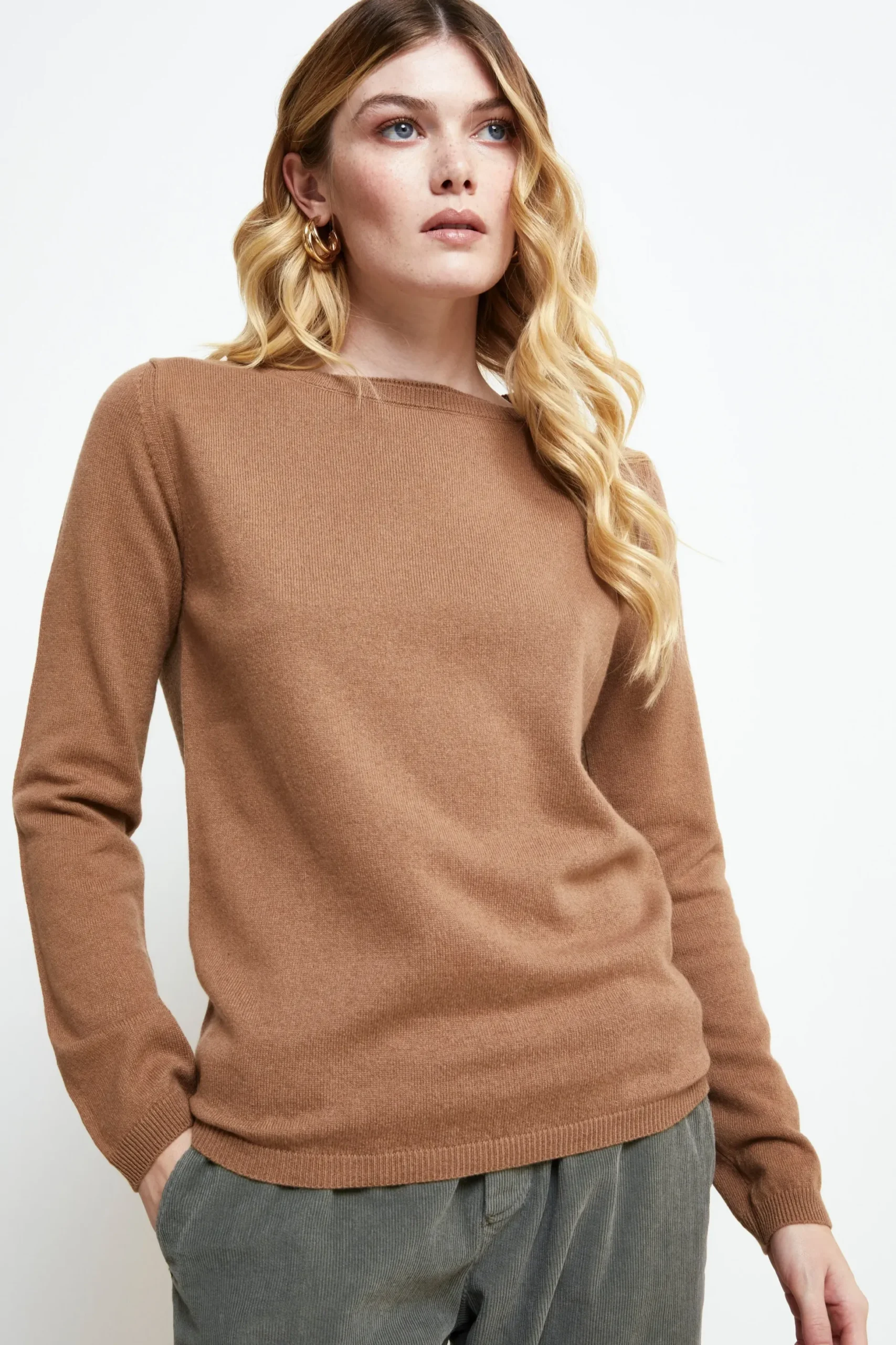 Pullover Barchetta in seta e cashmere - CAMMELLO