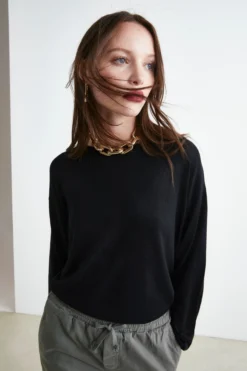 Pullover Extrafine in Seta e Cashmere - NERO