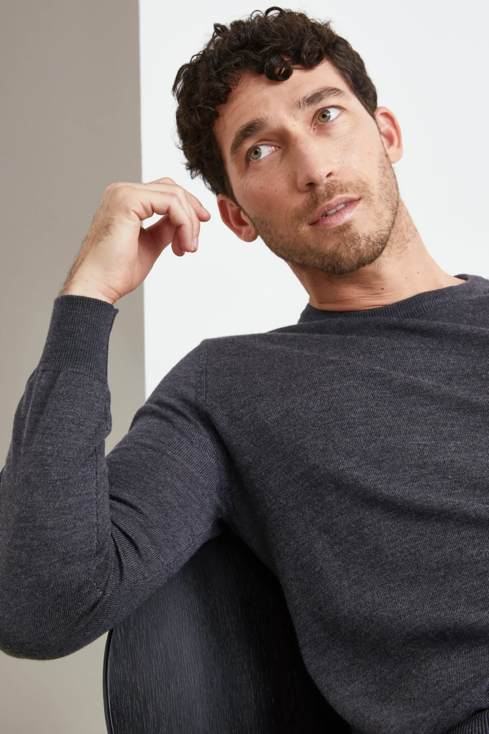 Pullover Girocollo in Lana Merino - ANTRACITE
