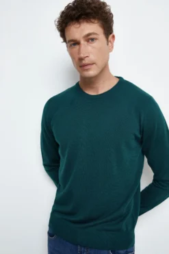 Pullover Girocollo in Lana Merino - VERDE SCURO