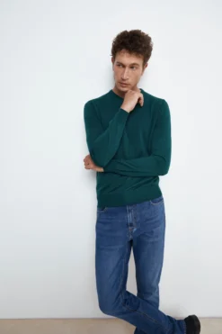 Pullover Girocollo in Lana Merino - VERDE SCURO