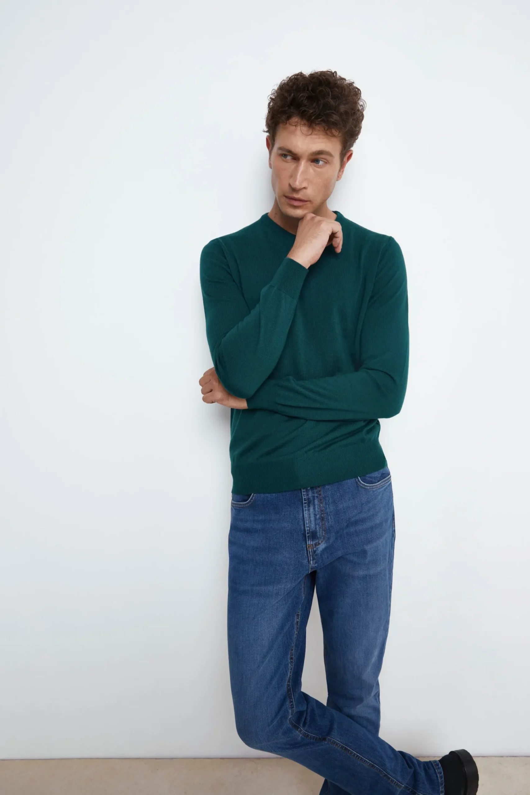 Pullover Girocollo in Lana Merino - VERDE SCURO
