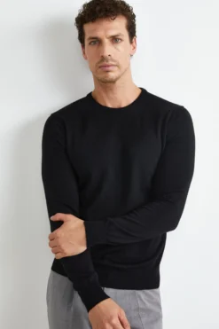 Pullover Girocollo in Lana Merino - NERO
