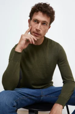 Pullover Girocollo in Lana Merino - VERDE MILITARE