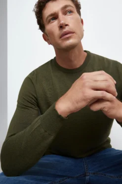 Pullover Girocollo in Lana Merino - VERDE MILITARE