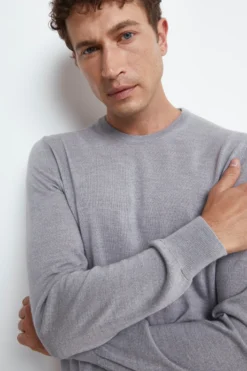 Pullover Girocollo in Lana Merino - GRIGIO CHIARO