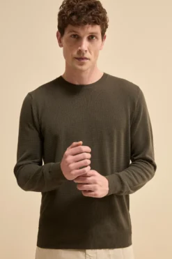 Pullover Girocollo Lavorato in Cotone - VERDE
