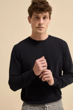 Pullover Girocollo Lavorato in Cotone - BLU