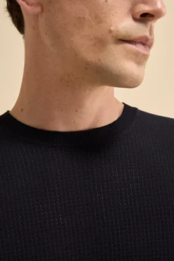 Pullover Girocollo Lavorato in Cotone - BLU