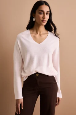 Pullover Links con Scollo a V in Cotone - ROSA