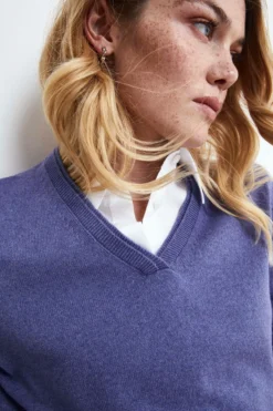 Pullover scollo a V in seta e cashmere - LAVANDA