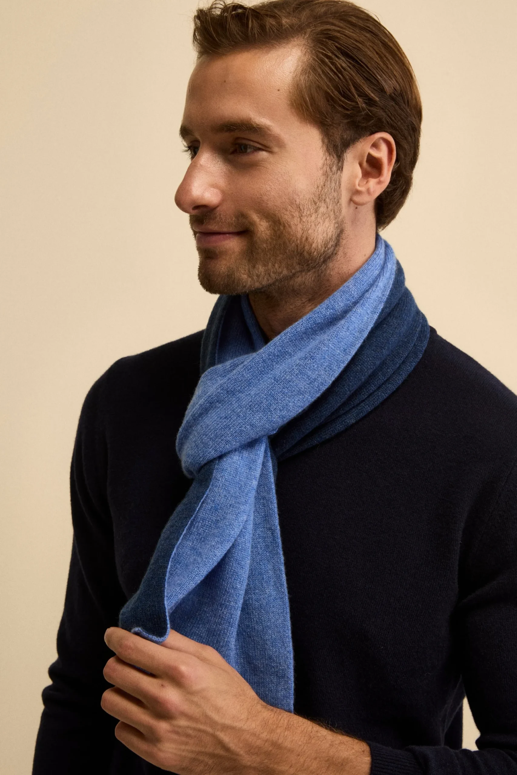 Scaldacollo in cashmere bicolore - JEANS/BLU MEL