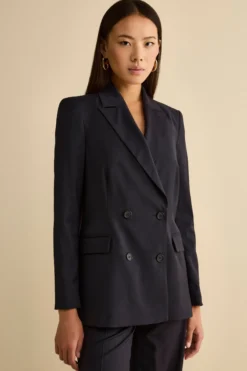 Tailleur Doppiopetto con Revers a Lancia in Lana Vergine - BLU