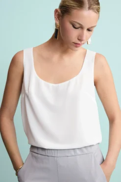Top Elegante Smanicato in Georgette - PANNA