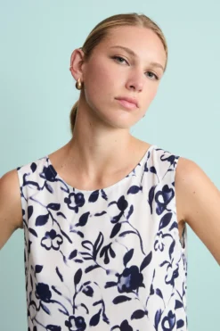 Top Floreale Elegante - FANT. BIANCO/BLU