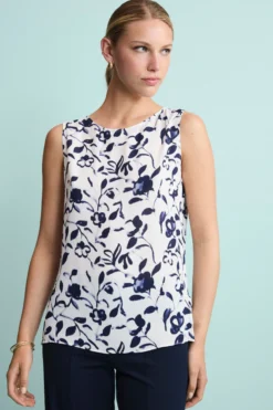 Top Floreale Elegante - FANT. BIANCO/BLU