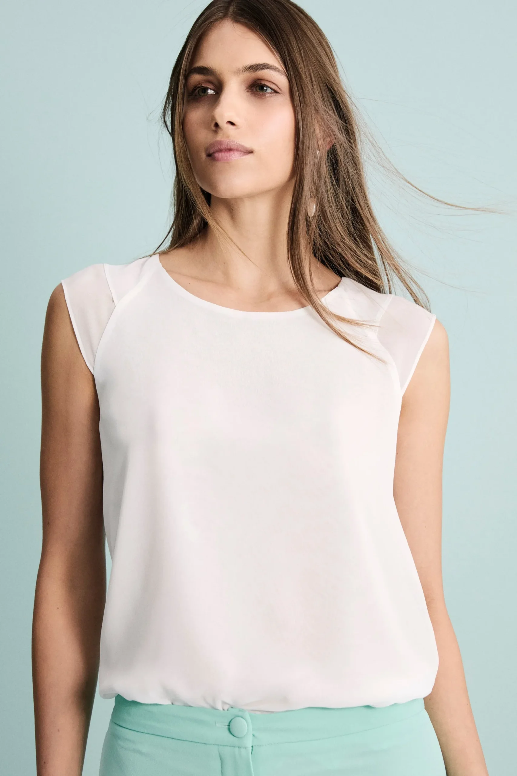 Top Georgette Girocollo da Cerimonia - PANNA