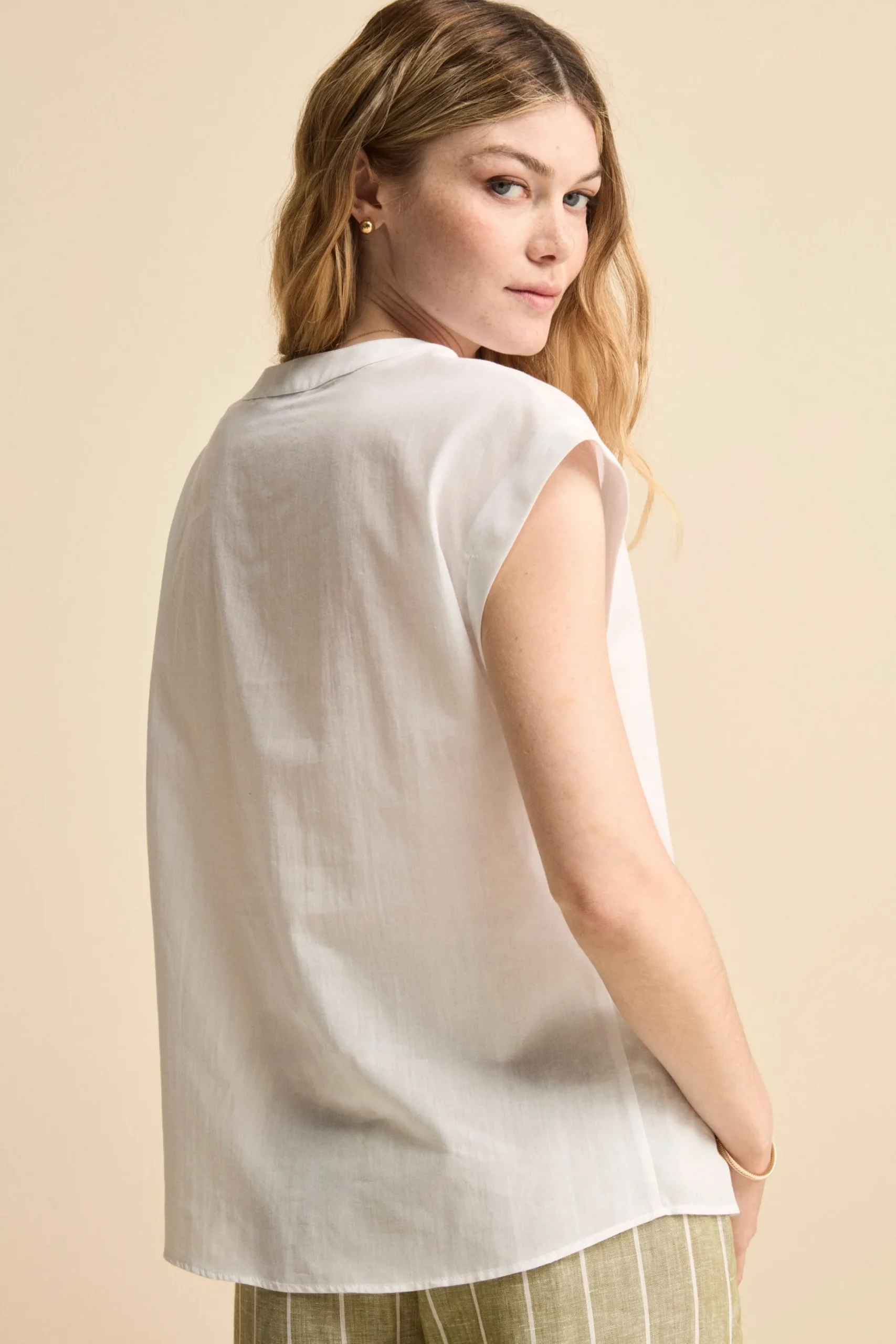 Top Leggero in Cotone con Taschino - PANNA