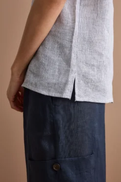 Top Smanicato a Righe in Lino - BLU RIGATO