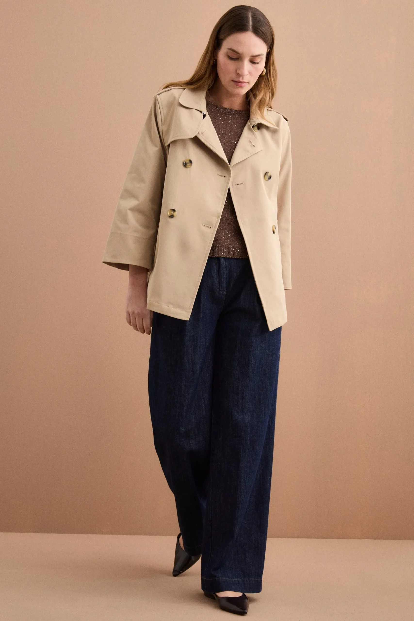 Trench Corto Doppiopetto Oversize - BEIGE
