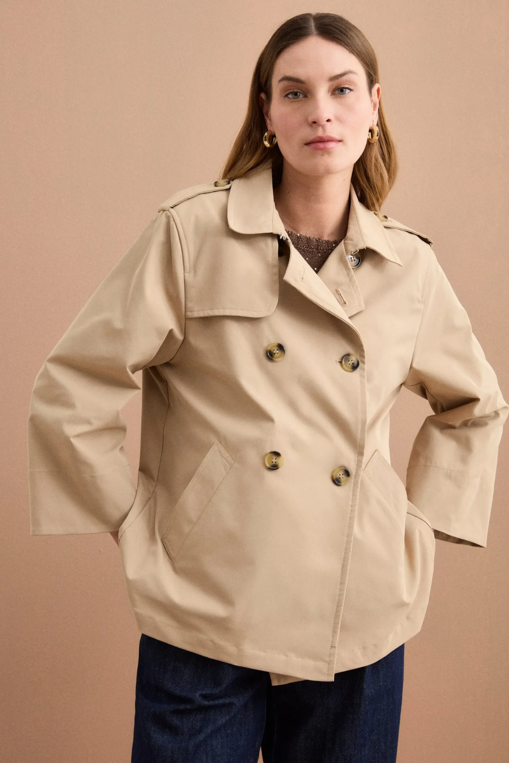 Trench Corto Doppiopetto Oversize - BEIGE