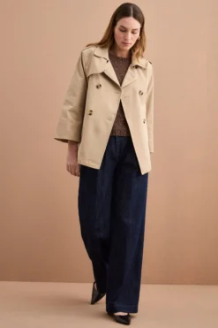Trench Corto Doppiopetto Oversize - BEIGE
