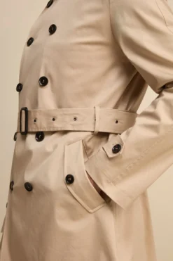 Trench midi doppiopetto con cintura - BEIGE