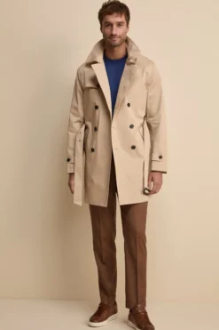 Trench midi doppiopetto con cintura - BEIGE