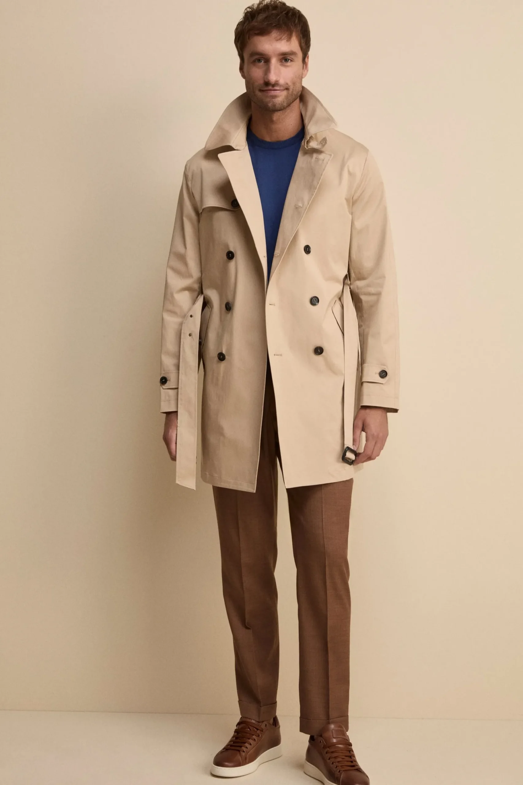 Trench midi doppiopetto con cintura - BEIGE