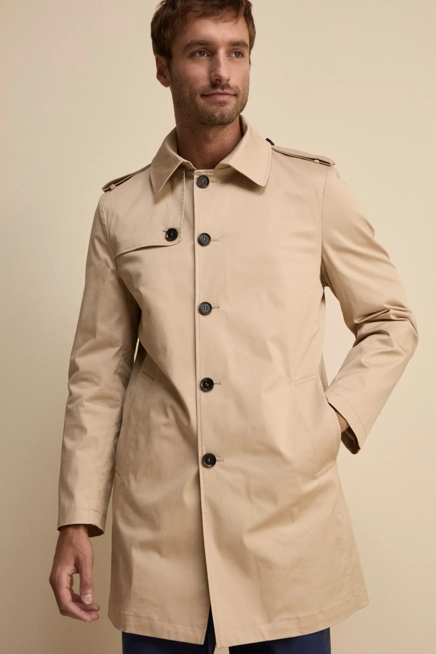 Trench Midi Monopetto in Cotone - BEIGE