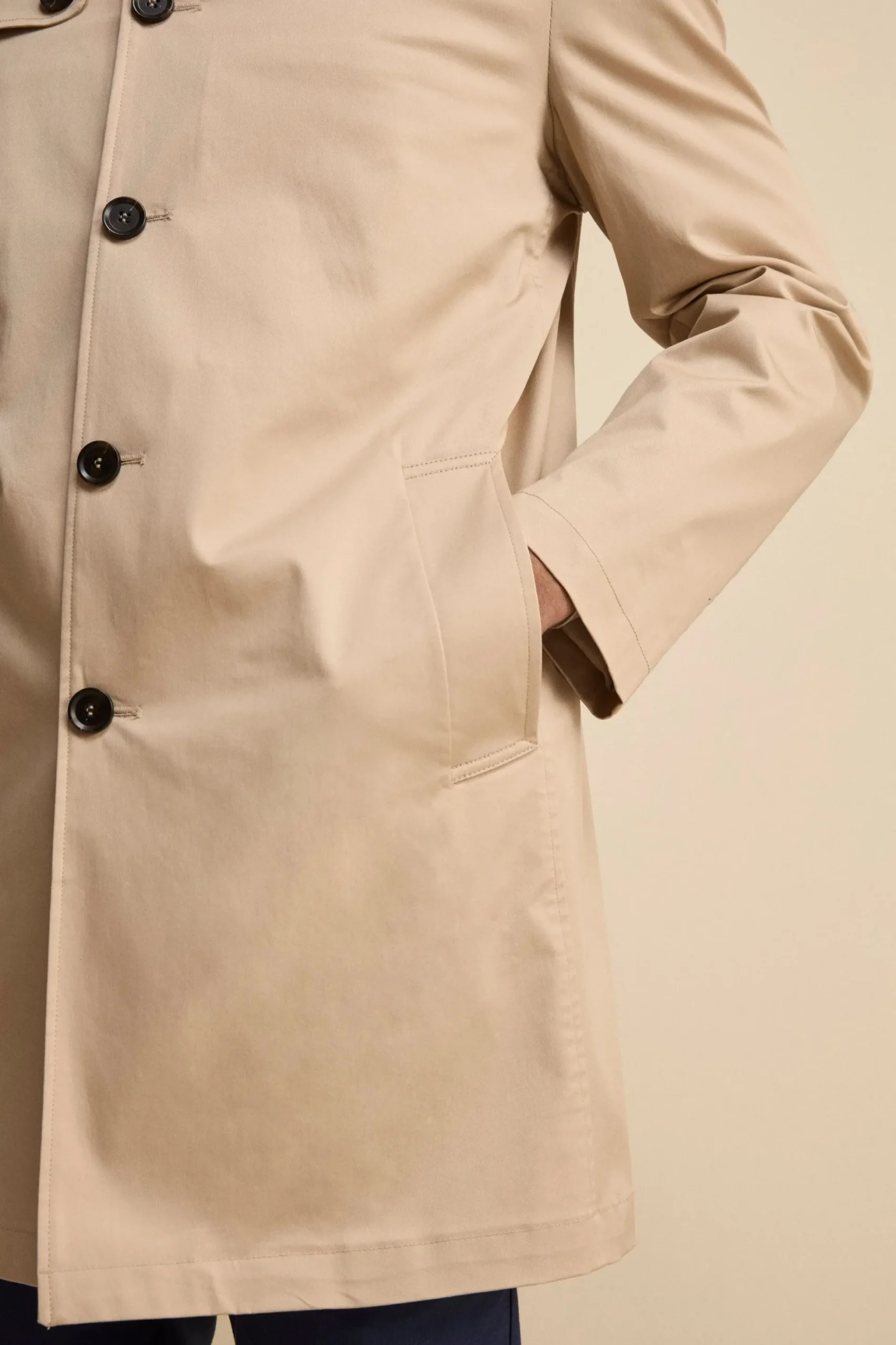 Trench Midi Monopetto in Cotone - BEIGE