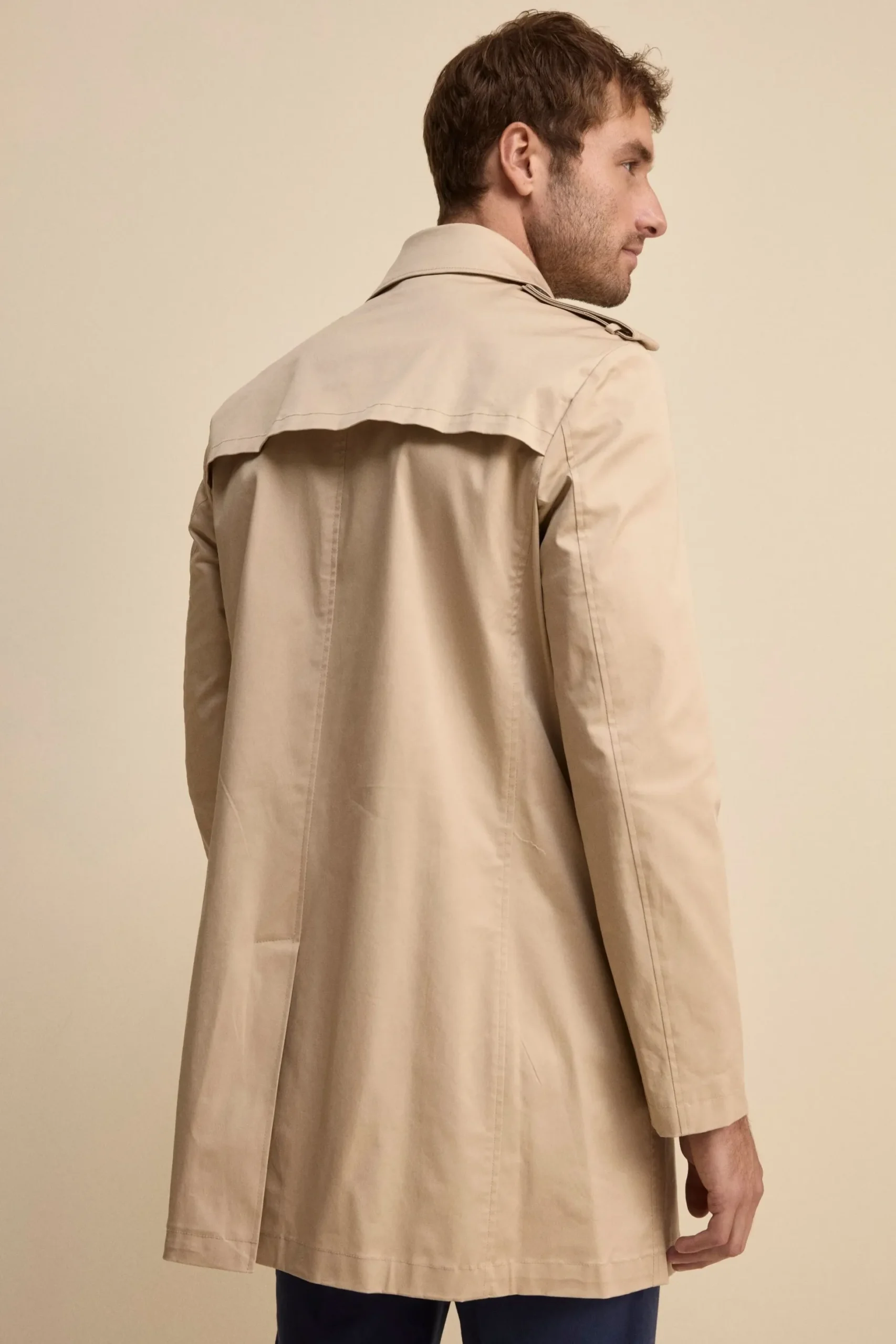 Trench Midi Monopetto in Cotone - BEIGE