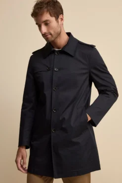 Trench Midi Monopetto in Cotone - NAVY