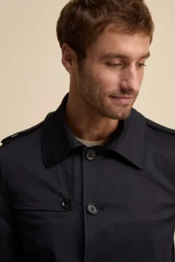 Trench Midi Monopetto in Cotone - NAVY