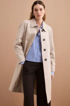 Trench Monopetto Foderato con Collo a Camicia - BEIGE