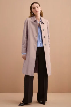 Trench Monopetto Foderato con Collo a Camicia - SABBIA
