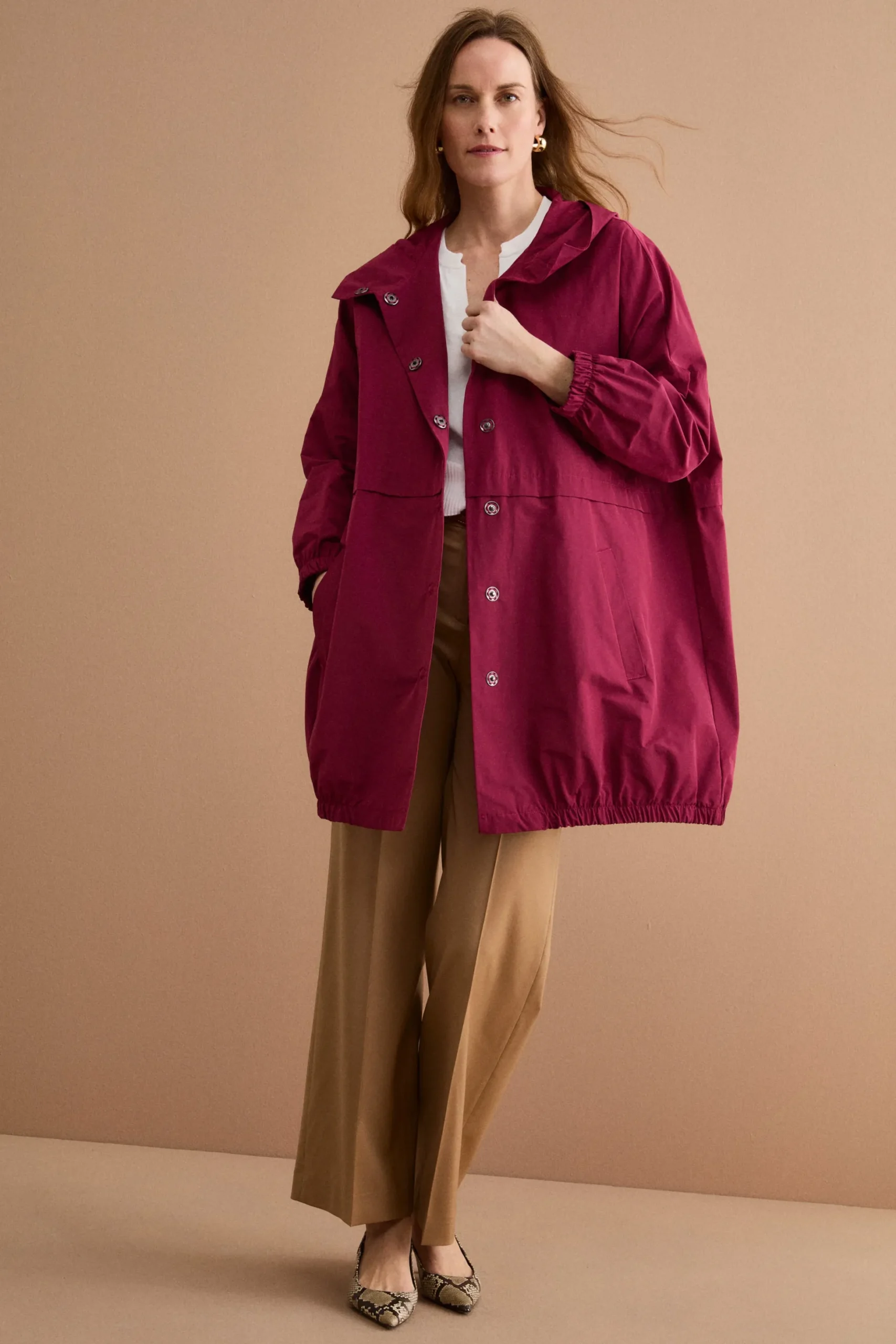 Trench Over con Cappuccio in Misto Cotone - BORDEAUX
