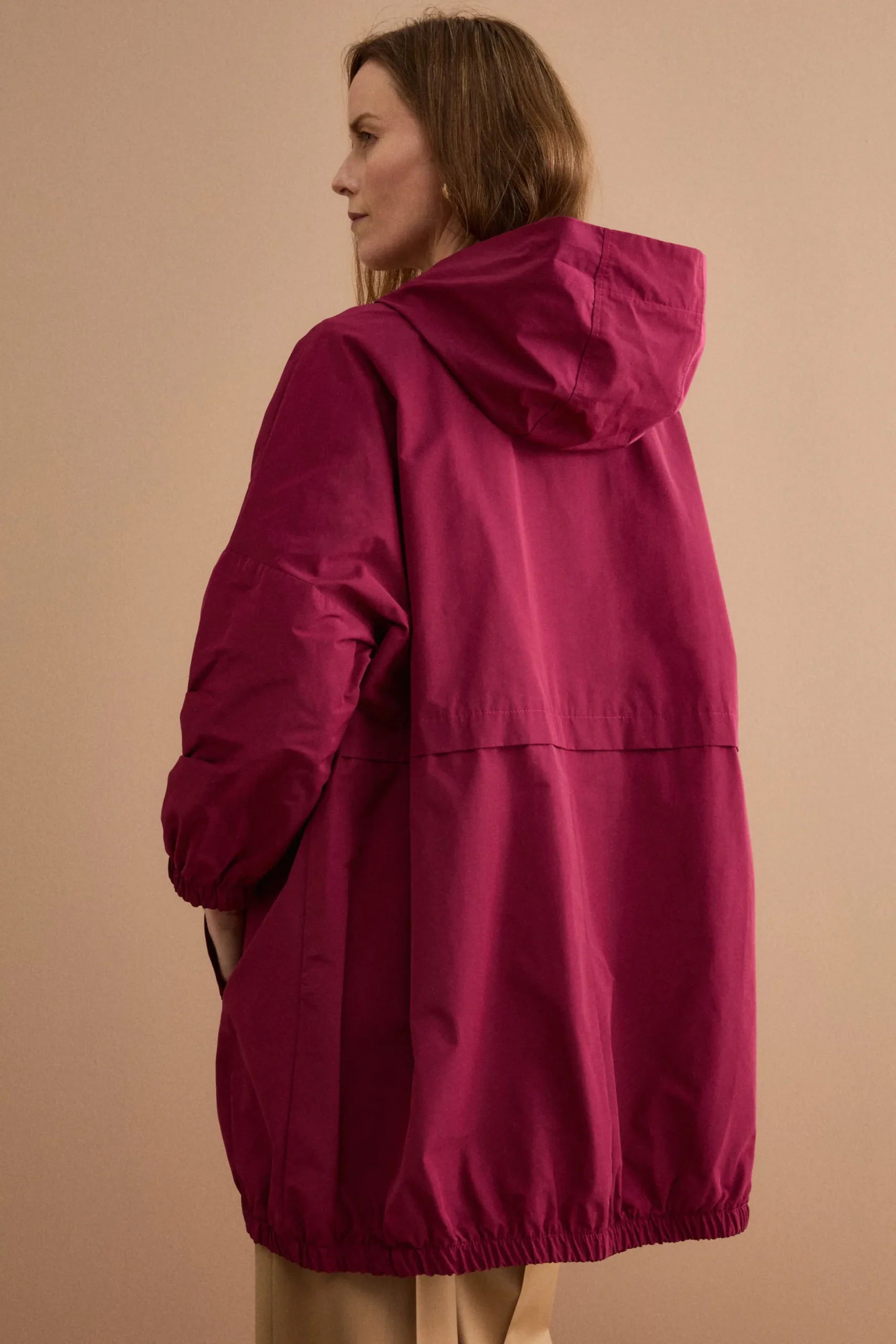 Trench Over con Cappuccio in Misto Cotone - BORDEAUX